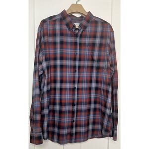 Columbia Mens Button Up Plaid Shirt XL Blue Orange 100% Cotton